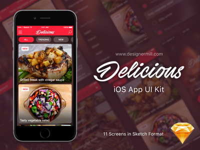 Delicious – Free Sketch UI Kit app apple download food free freebie ios sketch sketchapp ui ui kit user interface