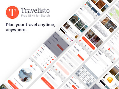 Travelisto UI Kit For Sketch app free freebie gif ios kit mobile sketch travel travelisto trip ui