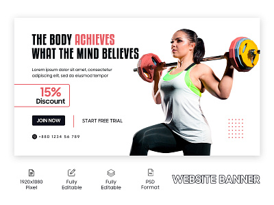 WEB BANNER | SHOPIFY BANNER bodybuilding design exercise fitness fitnessmotivation graphic design gym health instagram lifestyle model personaltrainer shopify banner sport training typography web banner weightloss workout