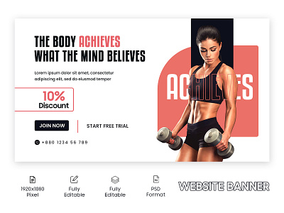 Fitness web banner | shopify banner adv bodybuilding branding exercise fitness fitnessmotivation graphic design gym logo