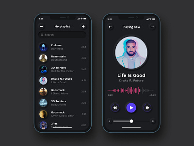 Music Player app color dark design digital minimal mobile music neumorphic neumorphism player sound ui ux