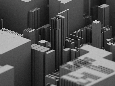 Random city in the future architecture black and white dark fog future voxel voxelart
