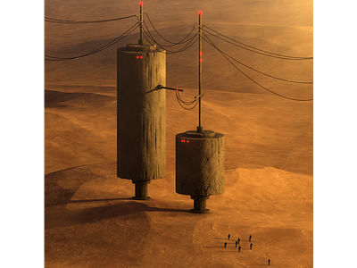 Desert Electricity 3d architecture c4d cinema4d desert design light modelling power random red tower