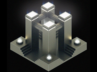 Glowing Temple architecture cinema4d glow isometric light temple voxel white
