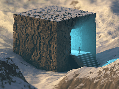Cube entrance art blue c4d cinema4d cube design entrance render s0apii