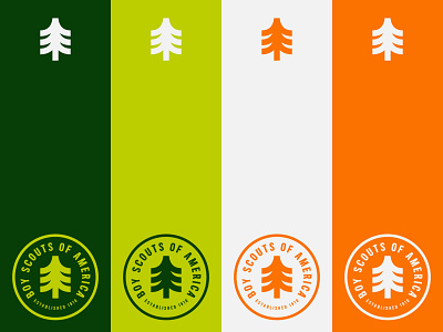 Scout Color Palette badge boy scouts branding camp color design graphic design green icon identity illustration lockup logo minimal orange pallette scout stamp tree