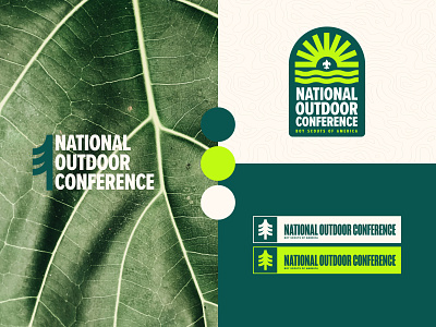National Outdoor Conference adventure badge boy scouts brand identity branding branding concept color green icon identity illustration lockup logo mark outdoor sun tree waves