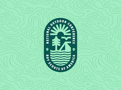 National Outdoor Conference Logo adventure badge bird boy scouts branding camping design identity illustration lockup logo outdoor sun thick lines trees vector water