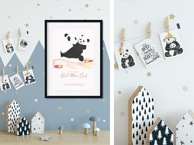 Watercolor Panda Family illustration, greeting cards,characters.