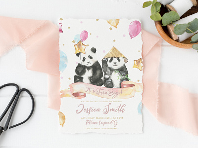 Watercolor Panda Family illustration, greeting cards,characters.