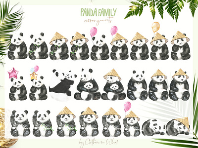 Watercolor Panda Family illustration, greeting cards,characters.