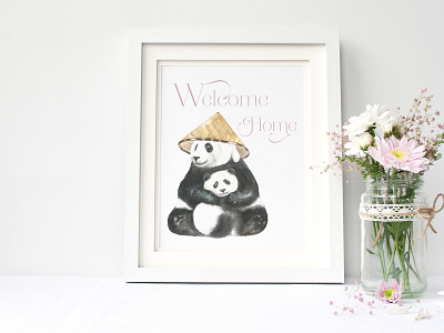 Watercolor Panda Family illustration, greeting cards,characters.