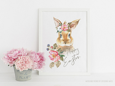 Watercolor Animals Woodland Friends Easter Bunny Wall art poster animal branding card easter easter bunny forest graphics illustration logo vintage watercolor woodland