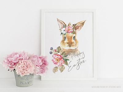 Watercolor Animals Woodland Friends Easter Bunny Wall art poster