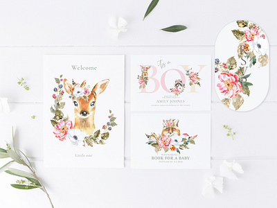 Woodland Animals Baby shower, its a boy invitation,greeting car baby animals baby shower baby shower design baby shower ideas creative market cute animal cute character deer deer illustration easter illustration nursery decor printable rsvp card stag stationery design vintage watercolor woodland animal