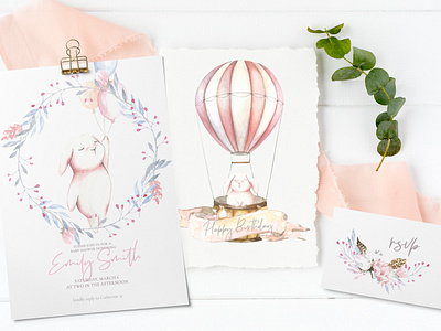 "Over The Sky" Cute Watercolor Bunnies illustrations Nursery art