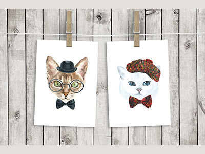 Cat Character Creator animal boho cat character free freebie hand painted hipster illustration portrait poster watercolor