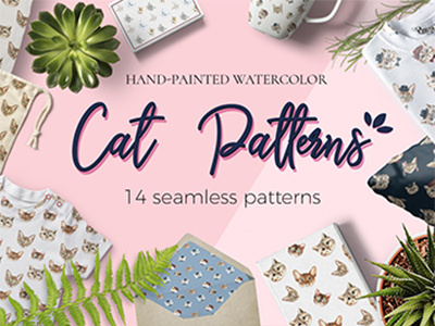 Cat Patterns art cat cats cool creative creativemarket design graphicdesign graphics illustration pattern watercolor
