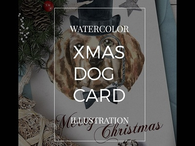 Xmas dog 2018 card christmas dog illustration new year portrait watercolor xmas