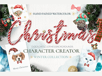 Christmas Chacter Creator 2018 animal cat christmas clipart dog new year pet watercolor watercolour winter xmas