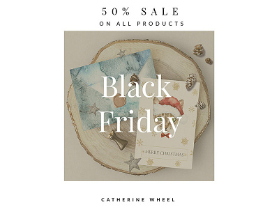 BLACK FRIDAY SALE 50% OFF ON ALL PRODUCTS blackfriday card christmas creativemarket dog drawing holiday illustration newyear sale watercolor xmas