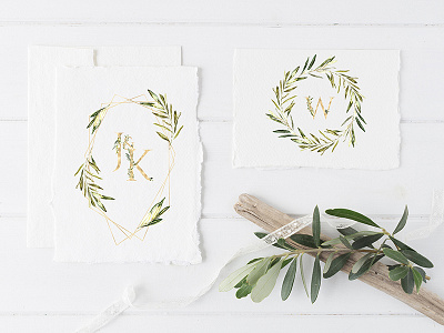 Grace & Glory Hand-painted Watercolor Botanical Alphabet Sale alphabet botanical gold graphics greenery invitation olive polygonal stationery vintage watercolor wedding