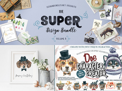 Super Design Bundle with Dogs animal bundle creative dog hipster illustration sale watercolor