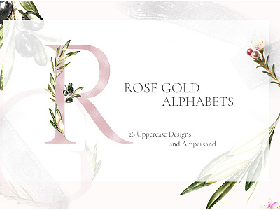 Grace & Glory Hand-painted Watercolor Botanical Alphabet alphabet botanical gold graphics invitation olive polygonal rose gold stationery vintage watercolor wedding