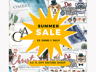 Summer Sale animal creative market dog graphics illustration sale summer watercolor watercolour