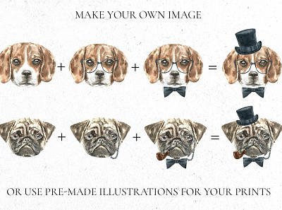 Dog Character Creator Watercolor Dog Breed Clipart animal breed bundle card clipart design diy dog dog in hat graphics hipster dog illustration nursery portrait poster printable sale vintage wall art watercolor