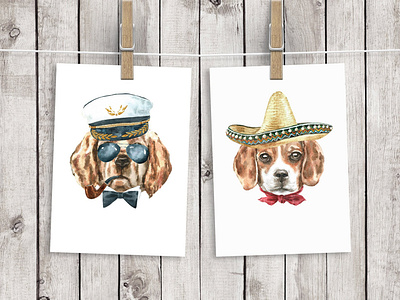 Dog Character Creator Watercolor Dog Breed Clipart animal breed bundle card clipart design diy dog dog in hat graphics hipster dog illustration nursery portrait poster printable sale vintage wall art watercolor