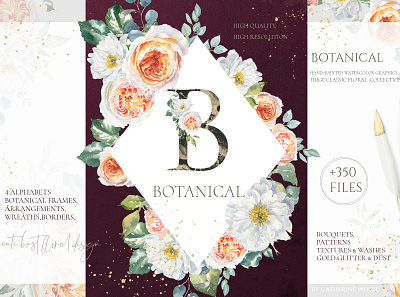 Botanical Watercolor Floral set card design graphics illustration vintage watercolor