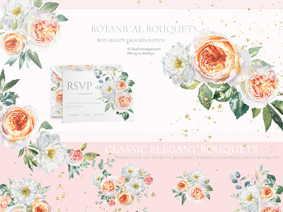 Botanical Watercolor Floral set botanical bouquet bundle clipart elegant floral flower frames illustration luxury modern peony pink spring summer wedding