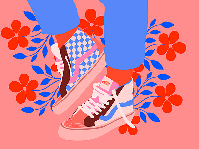 Vans art artist artwork flowers illustration illustrator pink red sneakers vans vector