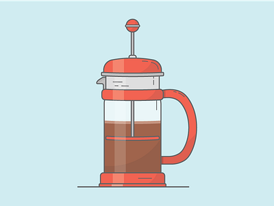 Frenchpress blue brown coffee french french linegraphic press illustration press red vector