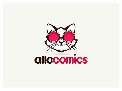 AlloComics logo animal cat character custom cute design glasses logo mascot pink smile