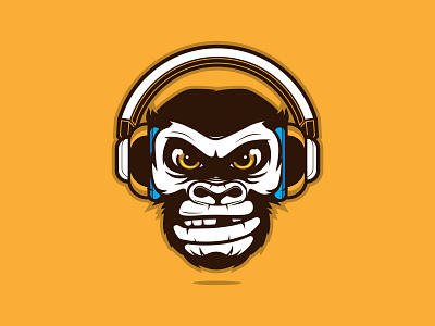 Monkey Dj ape cartoon character dj funny mascot monkey music phones primate smile