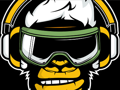 Monkey DJ animal ape branding cartoon character design dj glasses headphones icon id illustration logo mascot mask monkey music smile sound vector