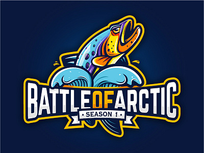 Battle Of Arctic animal arctic battle branding cartoon character design fish icon id illustration logo mascot salmon typography vector