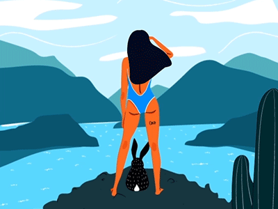 Bikini time 2d animation baja beach bikini bunny california gif girl illustration landscape mexico pet playa rabbit sea vacation