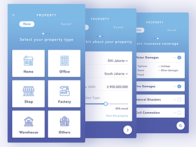 Property Insurance Step-by-step Form card check form gradient icon input insurance line art menu mobile property step