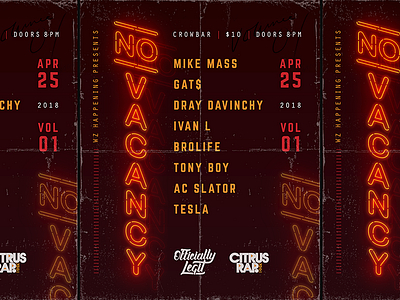 No Vacancy Poster concert flyer folds music neon no poster rap sign textured vacancy