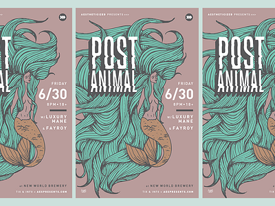 Post Animal Poster concert flyer hair mermaid music poster