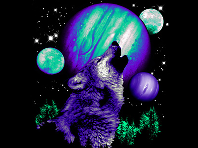Space Wolf 80s apparel design graphic planets retro space t shirt wolf