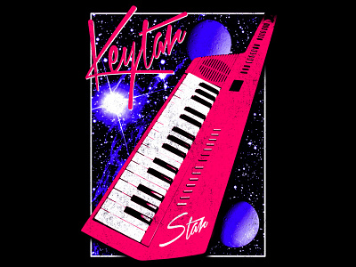 Keytar Star 80s apparel design graphic keytar music planets retro scifi space synth t shirt
