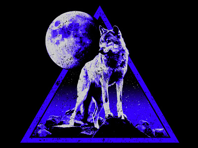 Lone Wolf 80s apparel design graphic moon retro t shirt triangle vintage wolf