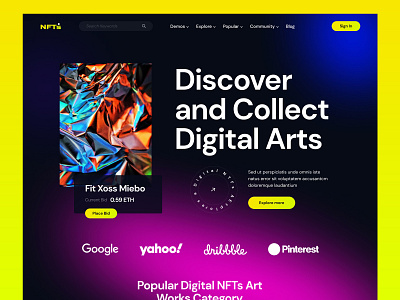 Digital NFT Marketplace Website agency creative design digital art works landing page modern nft ui ux