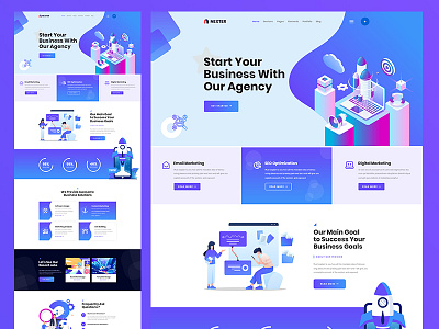 Digital Marketing PSD Template agency business clean creative illustration landing page modern ui ux