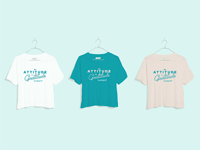 the Attitude is Gratitude Shirts blue branding design friendsgiving lettering logo logotype merchandise pink shirt design typogaphy