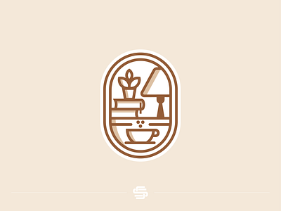 Cafe Books book cafe coffee cosy design flat furniture icon library light logo minimal room vector